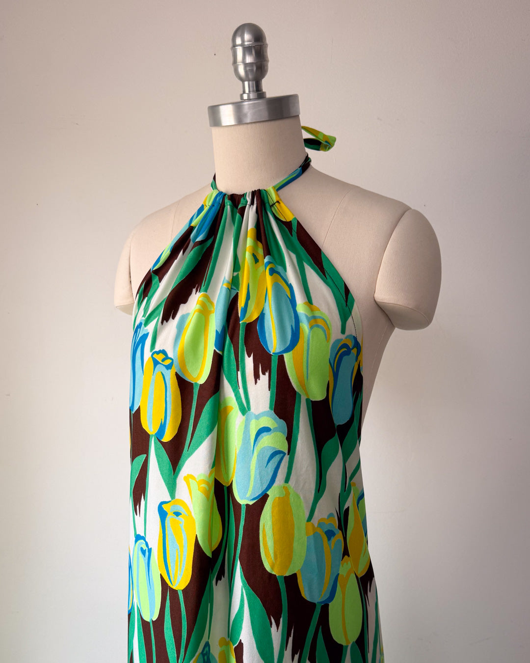 70s Neon Tulips Halter Dress / S-M
