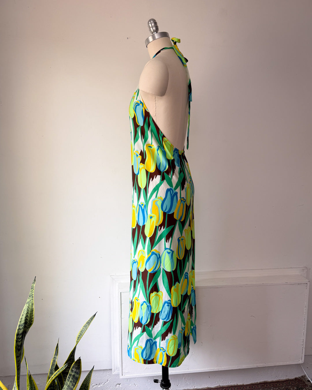 70s Neon Tulips Halter Dress / S-M