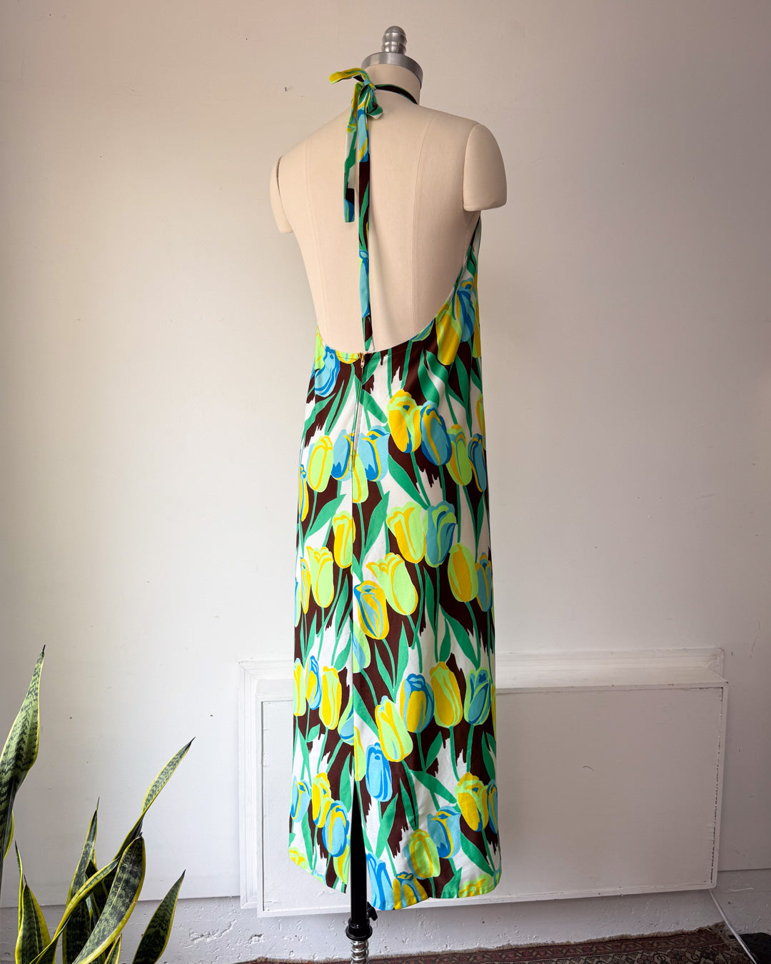 70s Neon Tulips Halter Dress / S-M