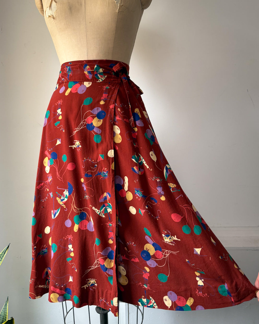 70s Novelty Balloon Print Midi Wrap Skirt / S-M
