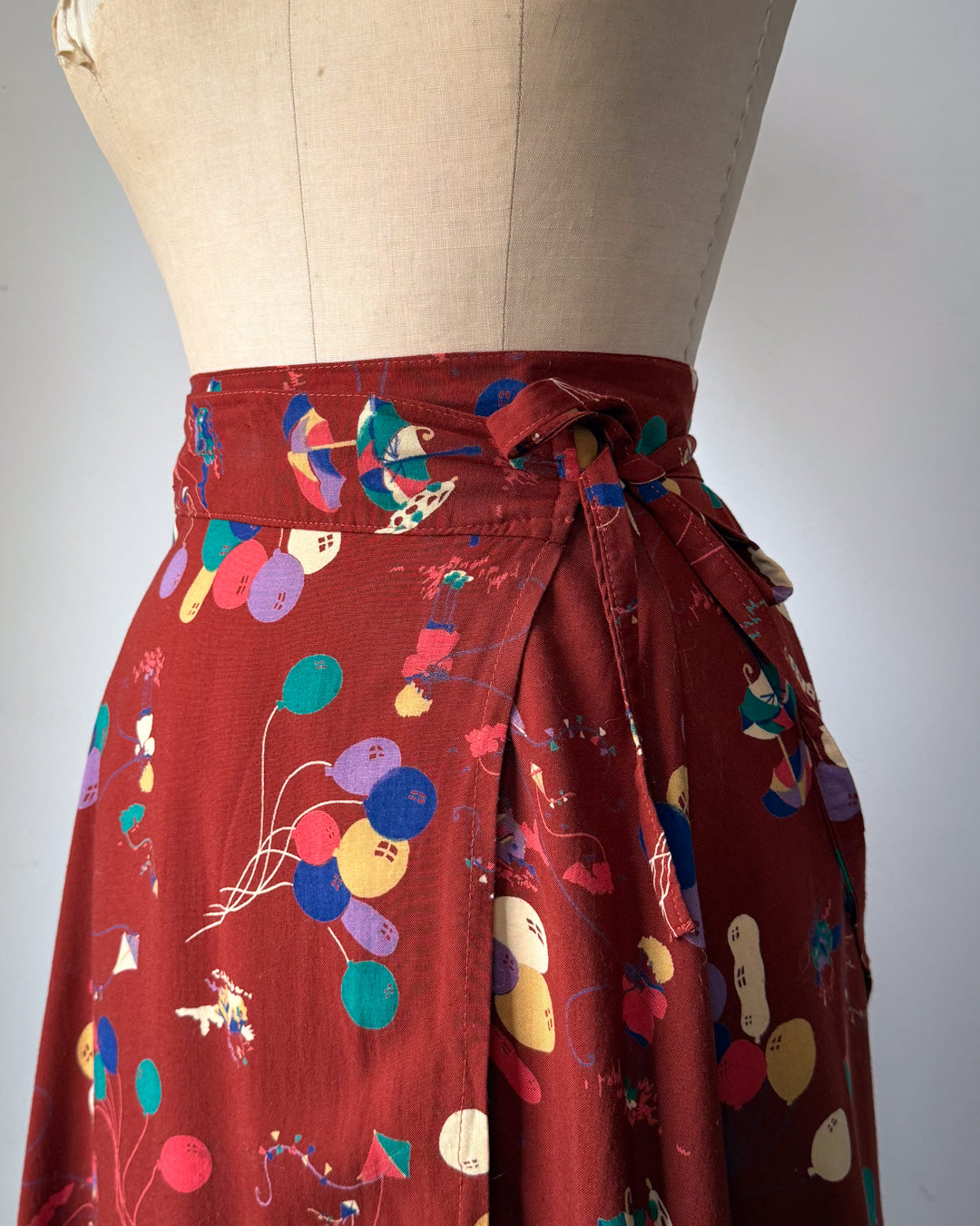 70s Novelty Balloon Print Midi Wrap Skirt / S-M