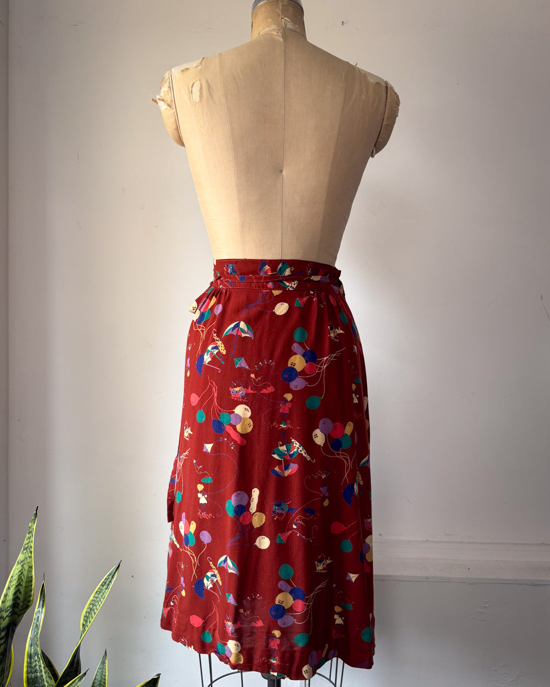 70s Novelty Balloon Print Midi Wrap Skirt / S-M