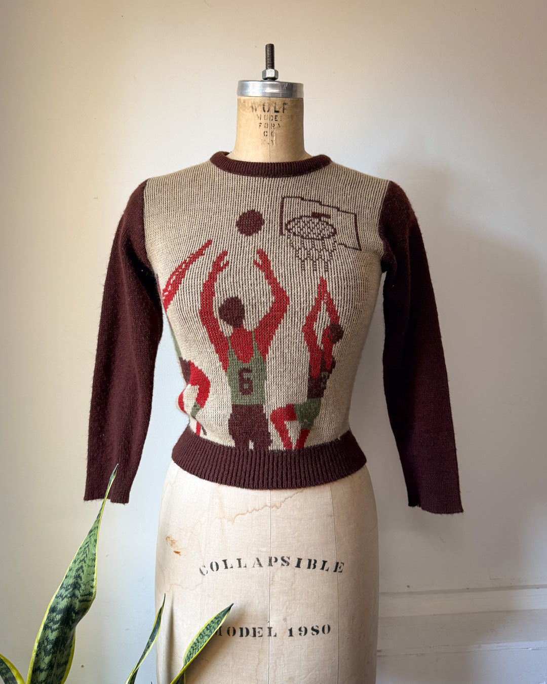 70s Novelty Basketball Knit Crop Sweater / XS-S
