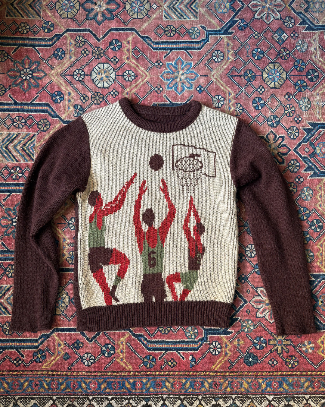 70s Novelty Basketball Knit Crop Sweater / XS-S