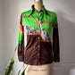 70s City Skyline Novelty Print Collared Disco Shirt / S