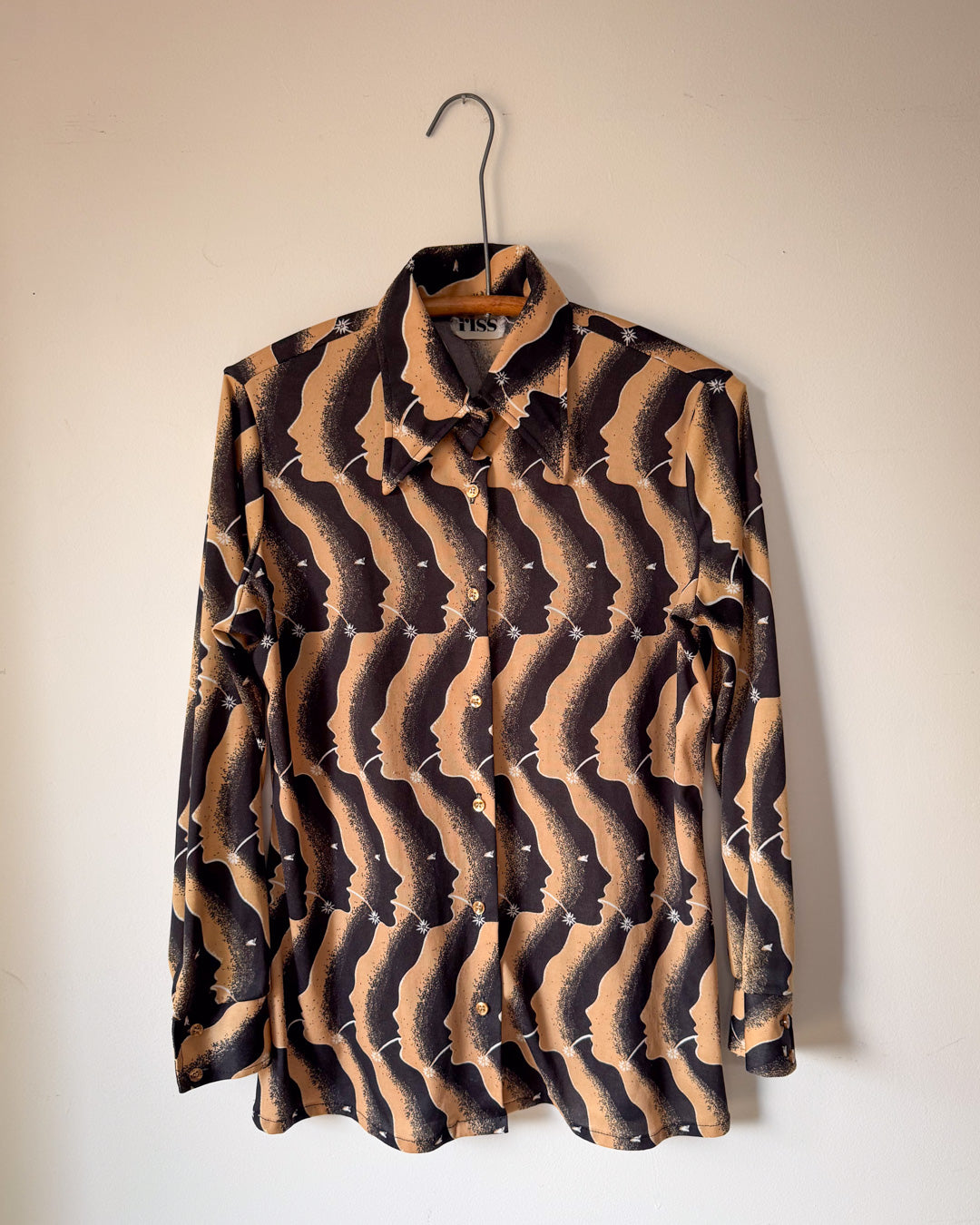 70s Pop Art Faces Novelty Print Shirt / XL