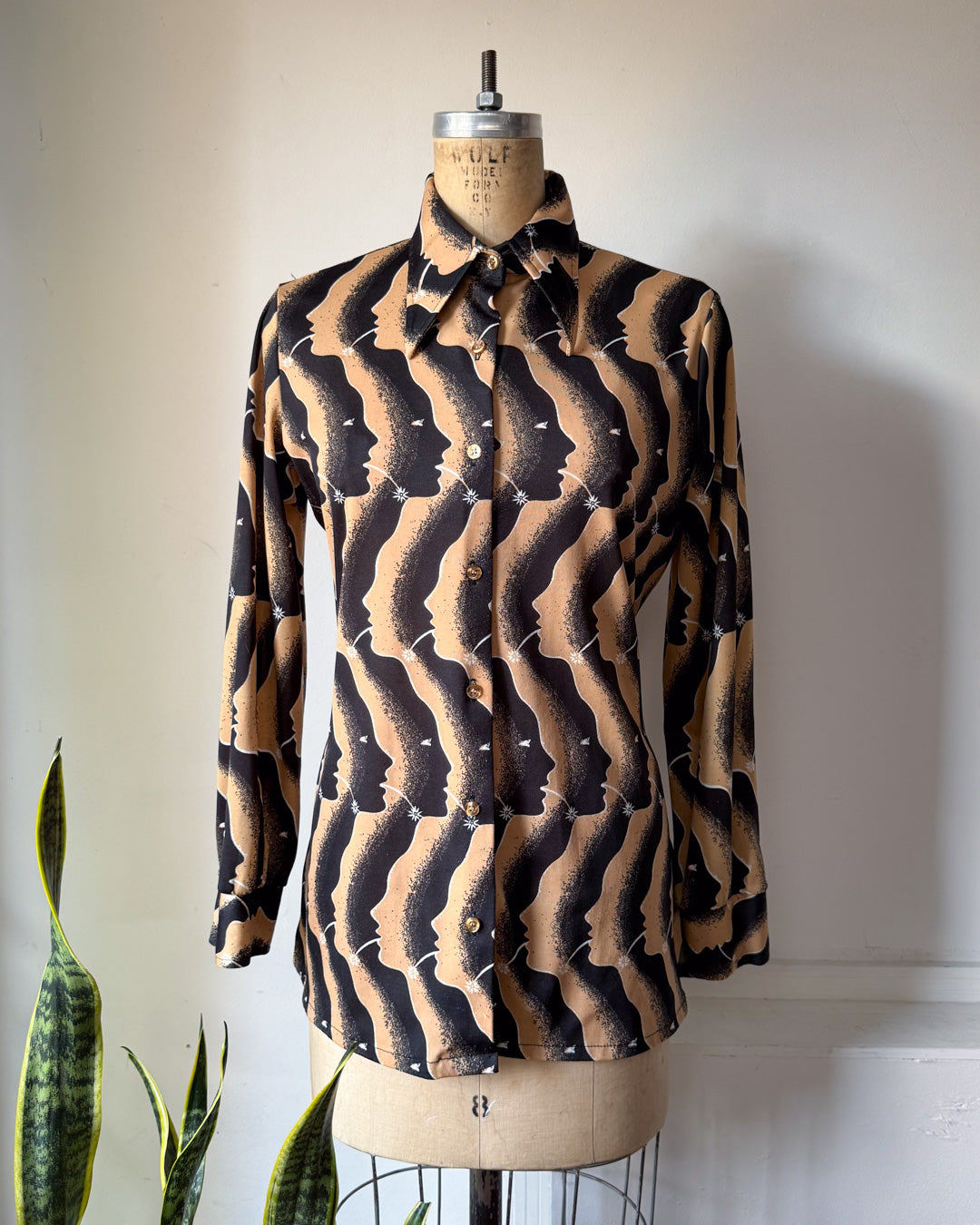 70s Pop Art Faces Novelty Print Shirt / XL