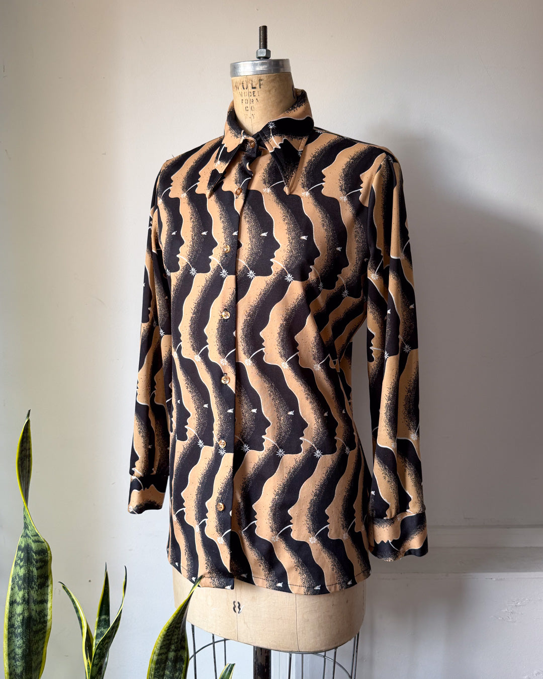 70s Pop Art Faces Novelty Print Shirt / XL