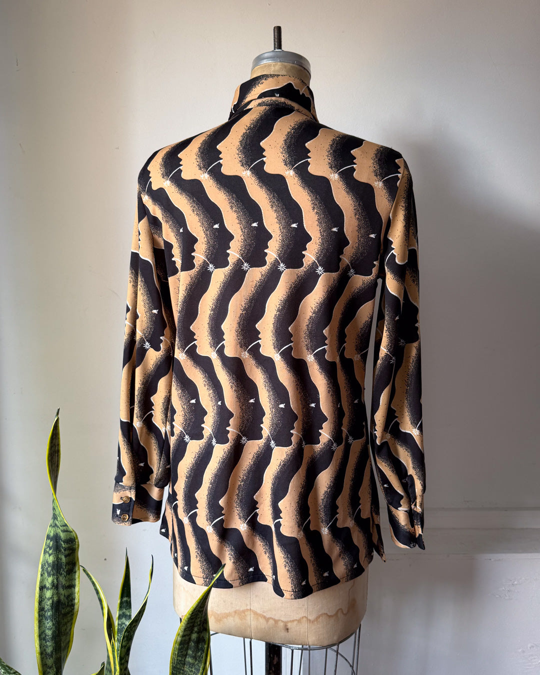 70s Pop Art Faces Novelty Print Shirt / XL