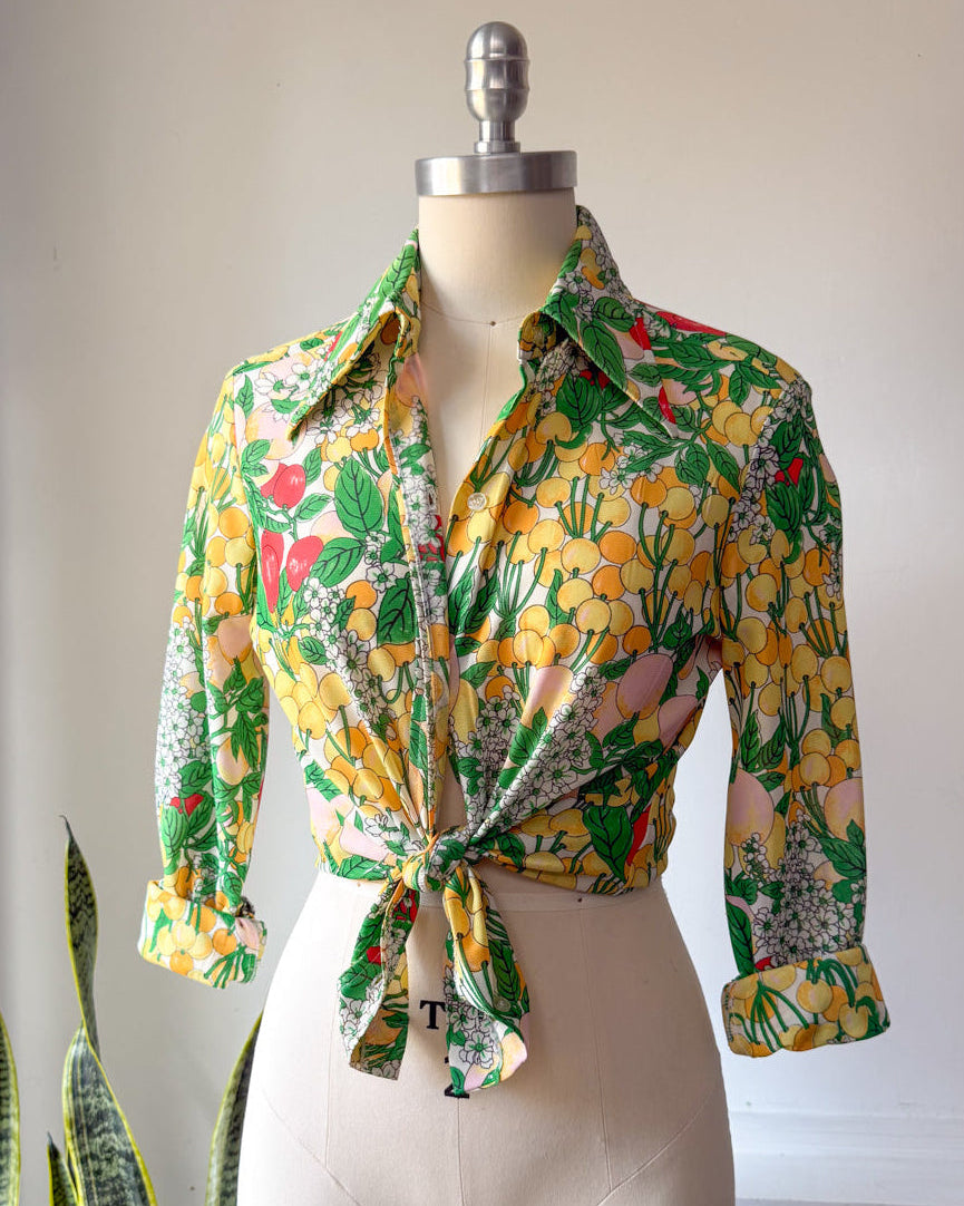 70s Botanical Fruit Shirt / M