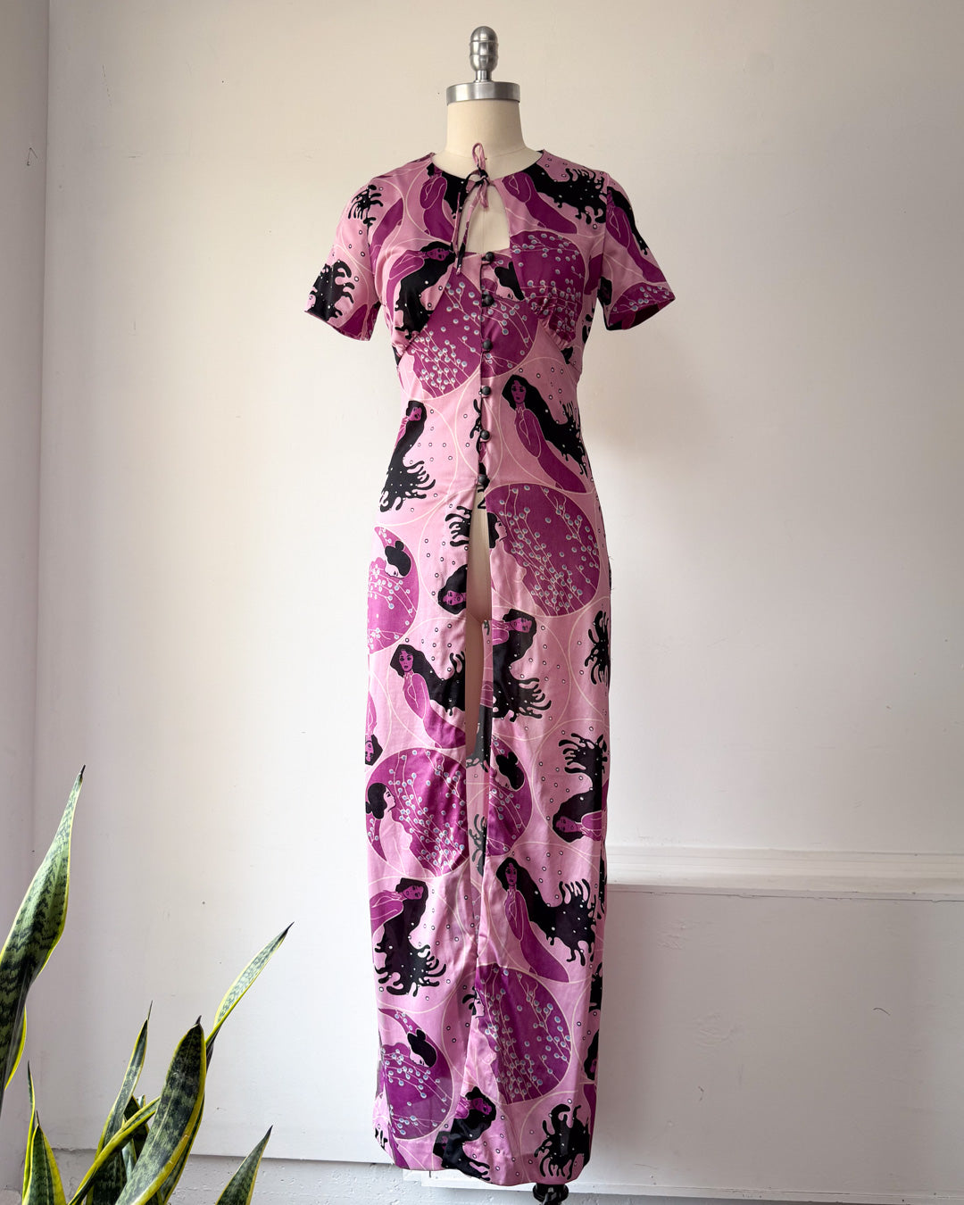 70s Novelty Nude Ladies Maxi Dress / XS-S