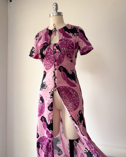 70s Novelty Nude Ladies Maxi Dress / XS-S