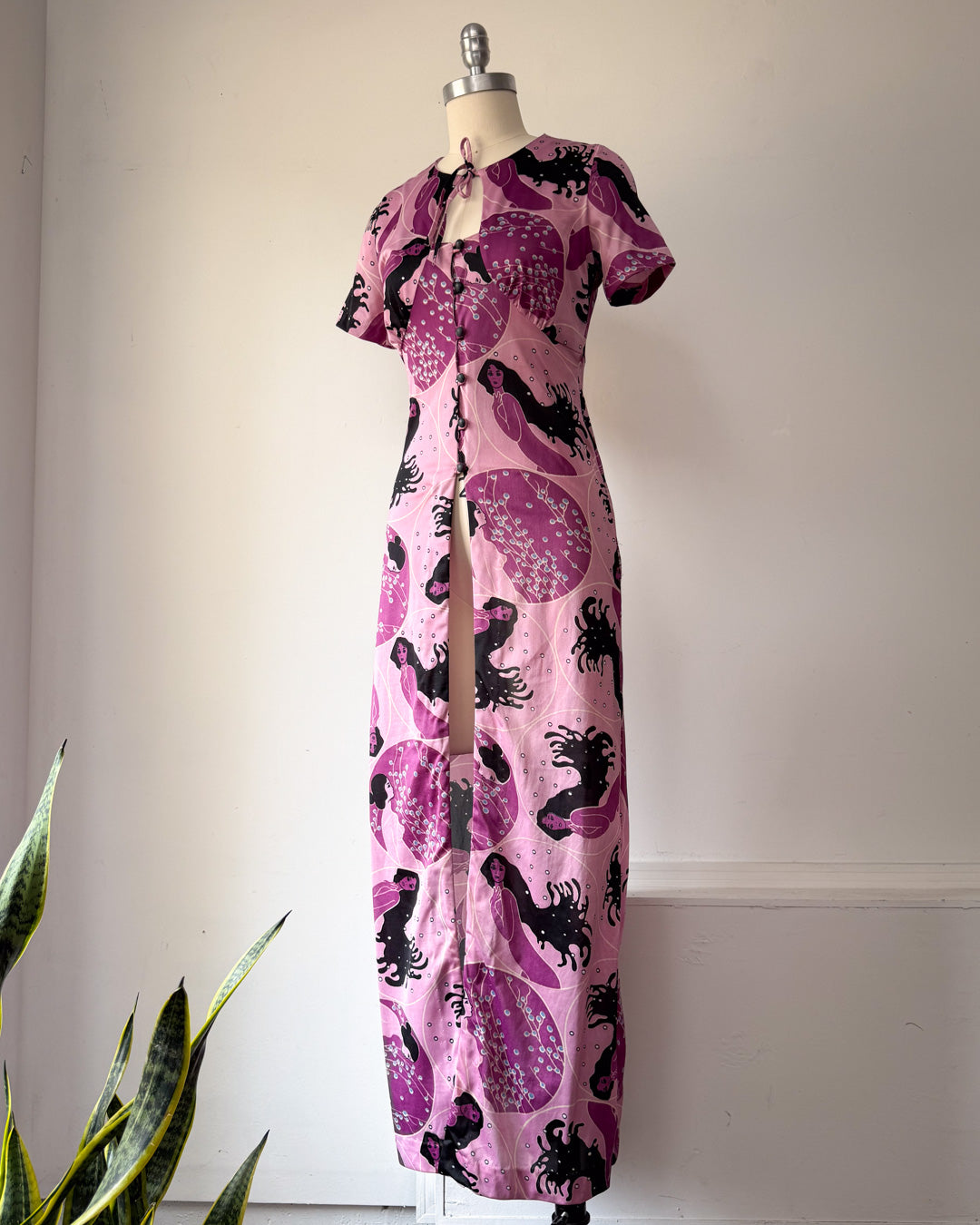 70s Novelty Nude Ladies Maxi Dress / XS-S