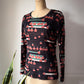 70s Novelty People Print Long Sleeve Top / M-L