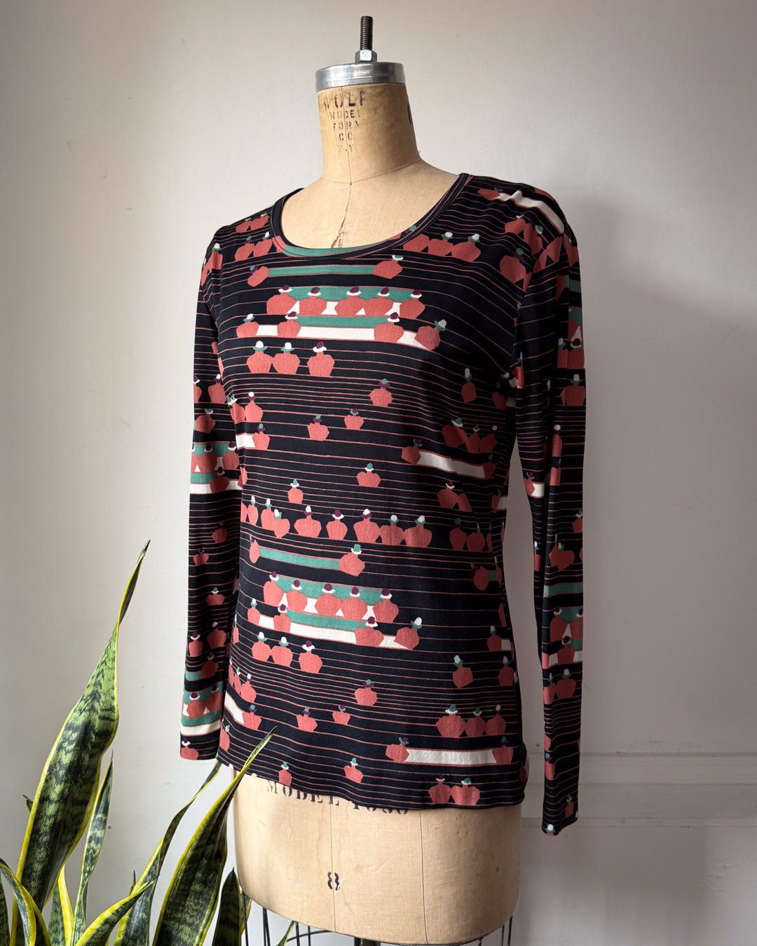 70s Novelty People Print Long Sleeve Top / M-L
