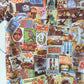 70s Stamp Collage Print Polo Tee / XS-S