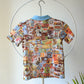 70s Stamp Collage Print Polo Tee / XS-S