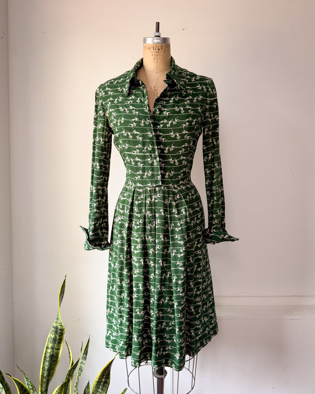 70s Football Field Novelty Print Dress / S