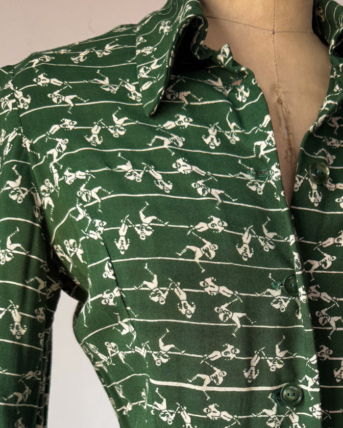 70s Football Field Novelty Print Dress / S
