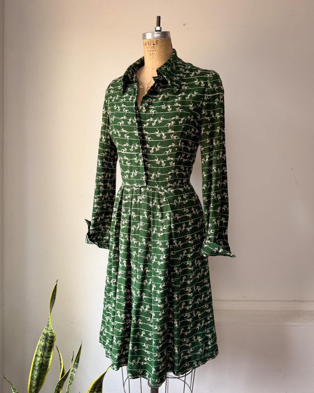70s Football Field Novelty Print Dress / S