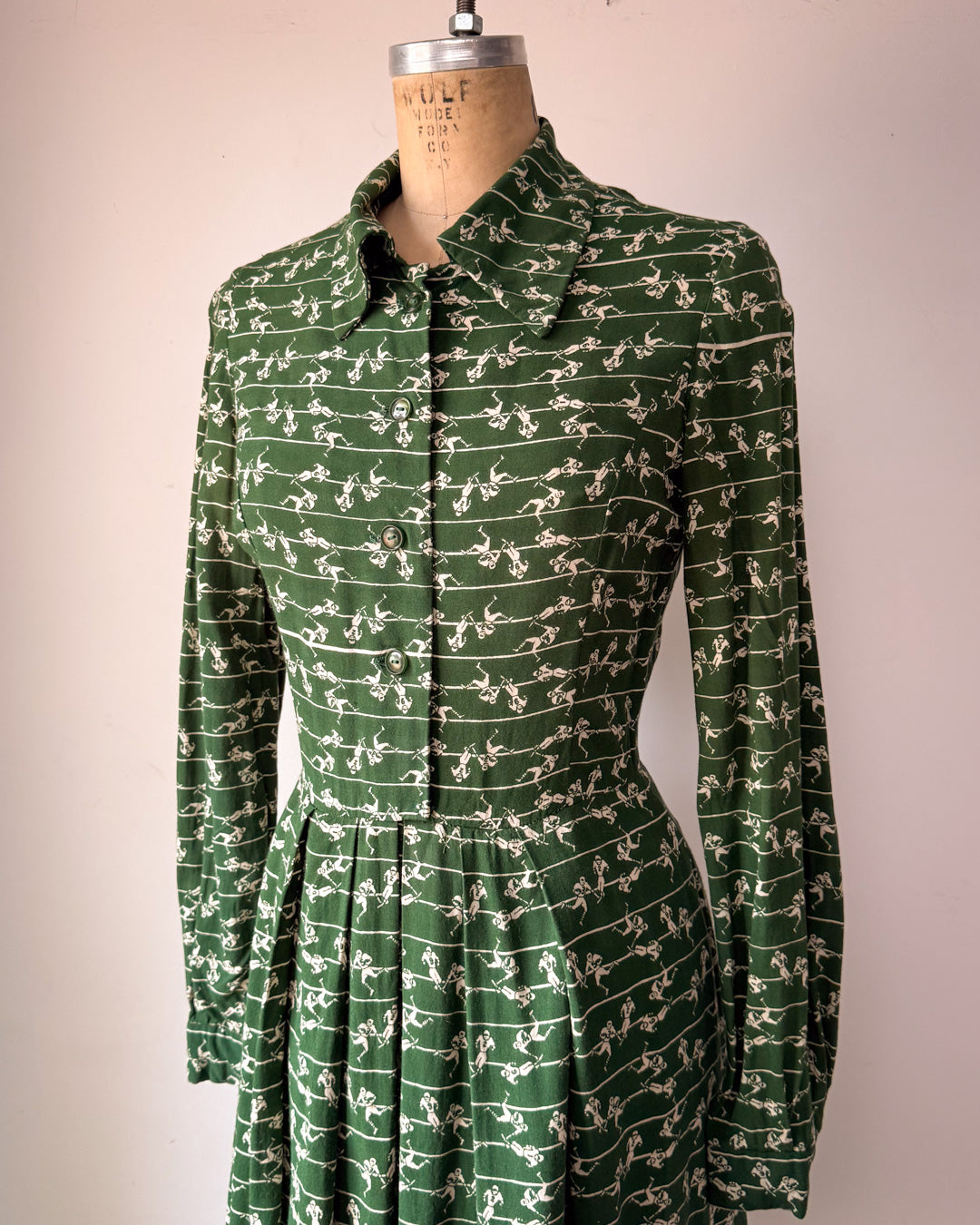 70s Football Field Novelty Print Dress / S