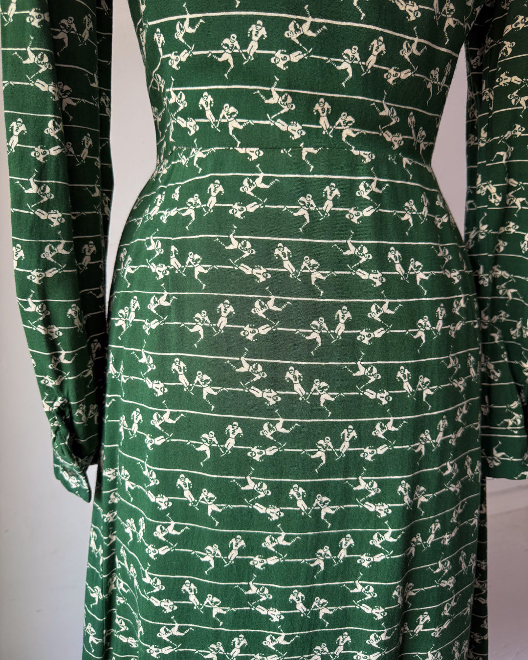 70s Football Field Novelty Print Dress / S