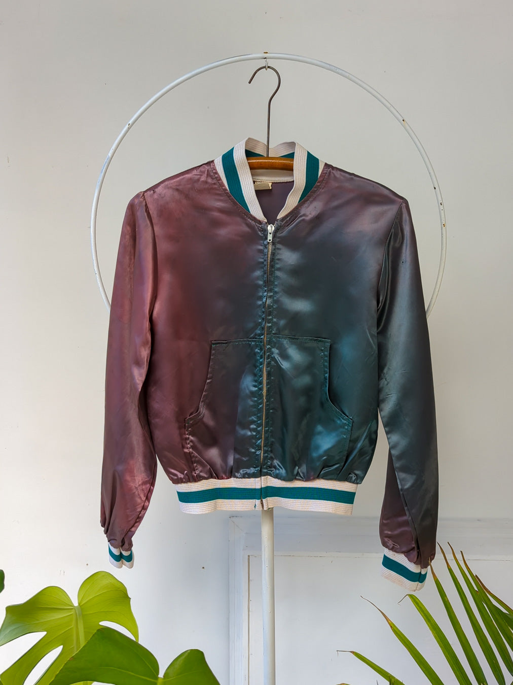 70s Faded Satin Bomber Jacket / M