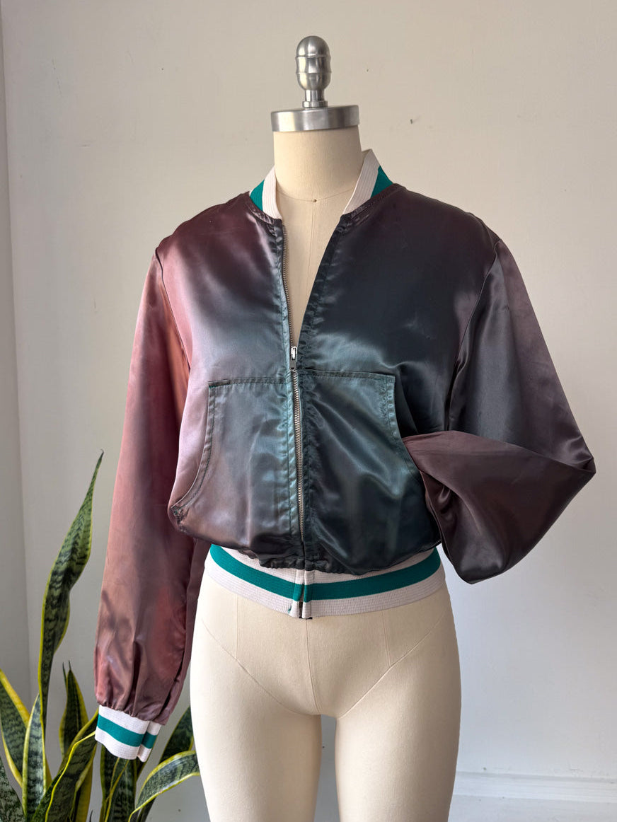 70s Faded Satin Bomber Jacket / M