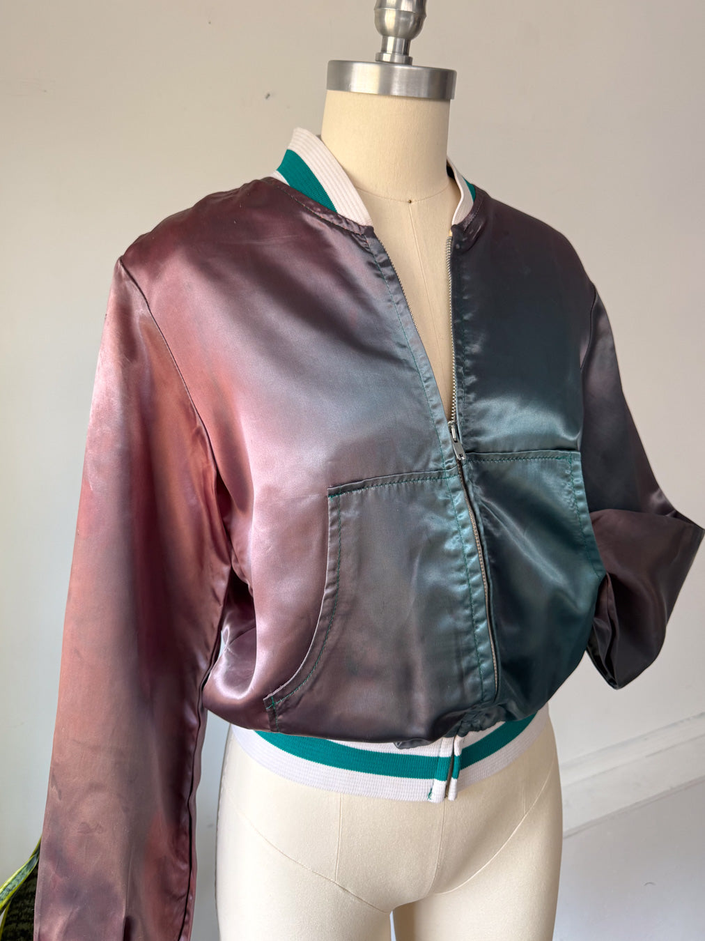 70s Faded Satin Bomber Jacket / M
