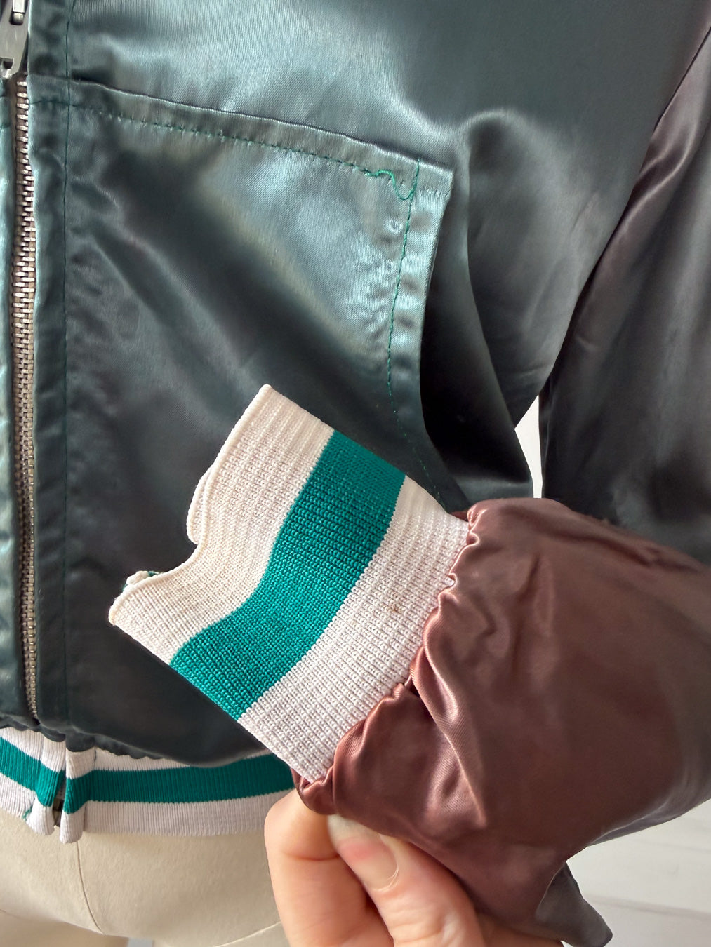 70s Faded Satin Bomber Jacket / M