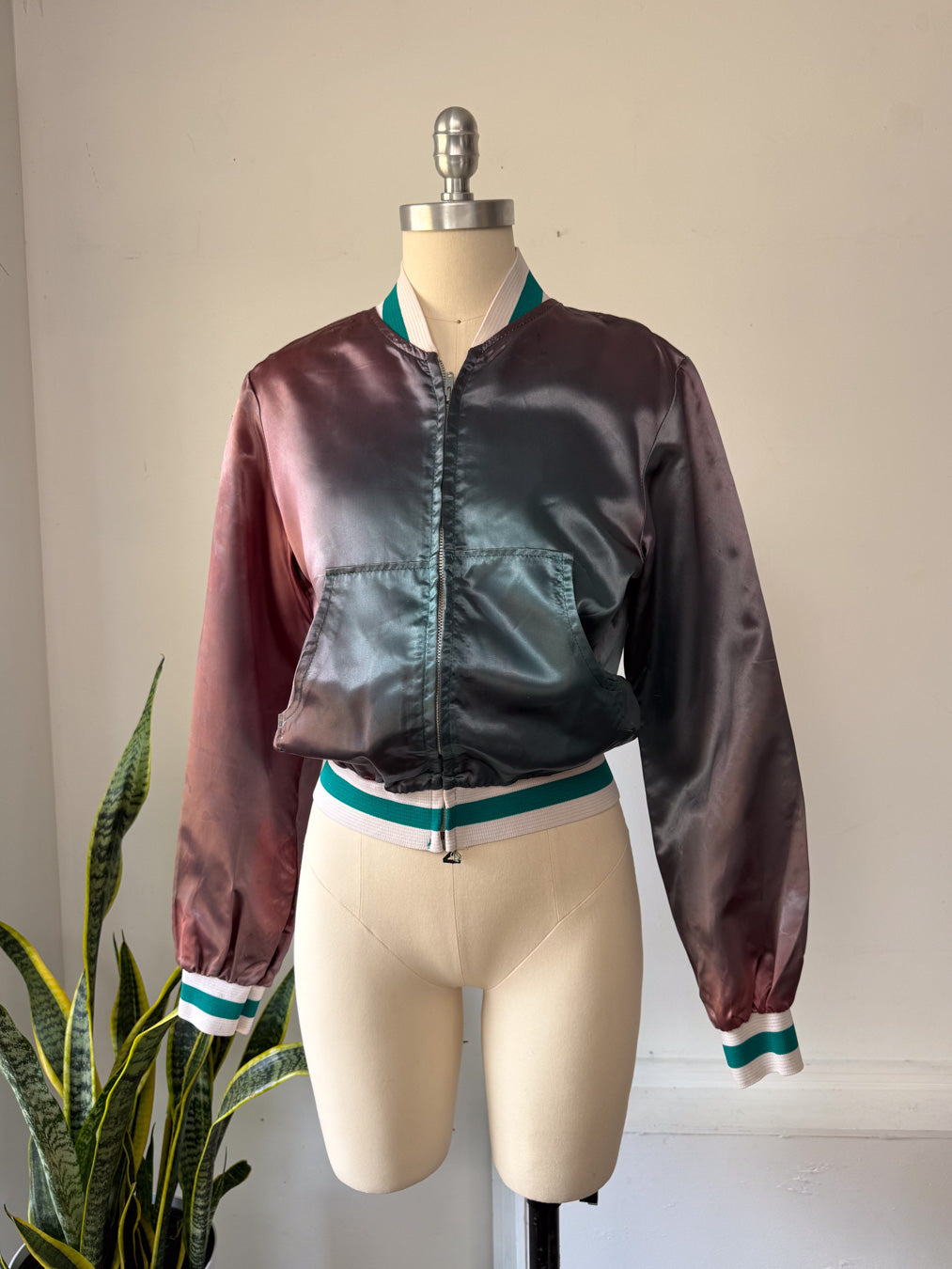 70s Faded Satin Bomber Jacket / M