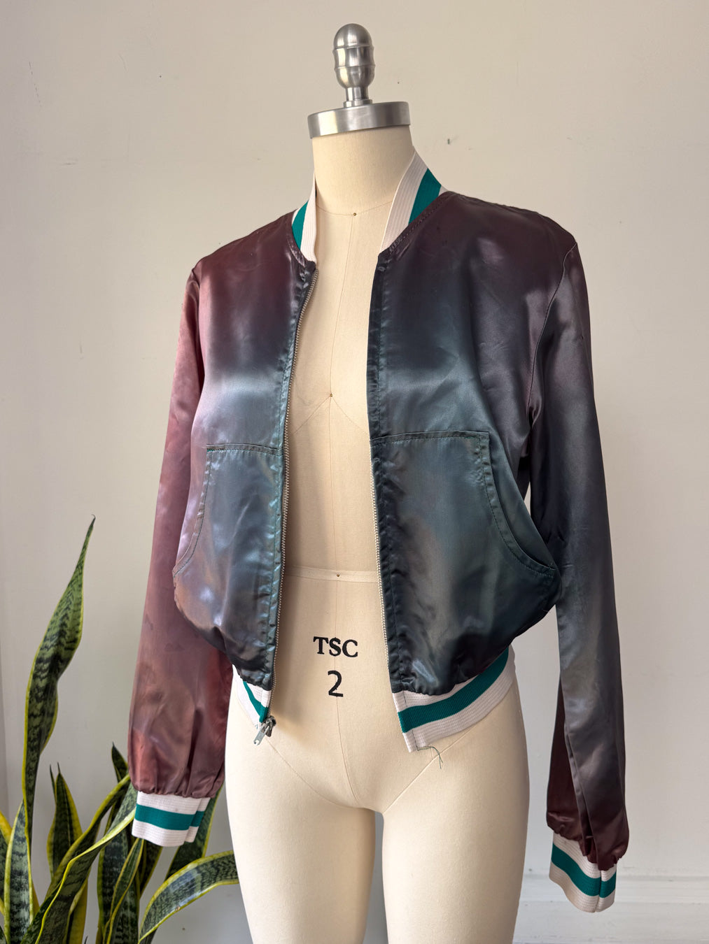 70s Faded Satin Bomber Jacket / M