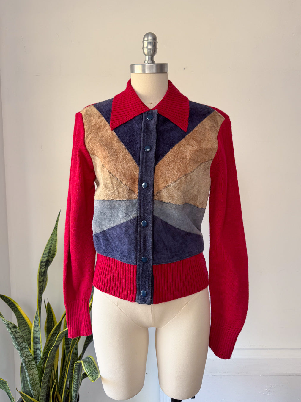 70s Patchwork Suede Sweater Jacket / S