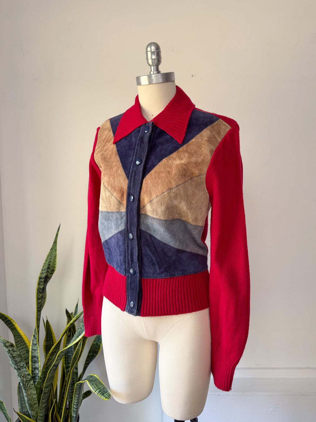 70s Patchwork Suede Sweater Jacket / S
