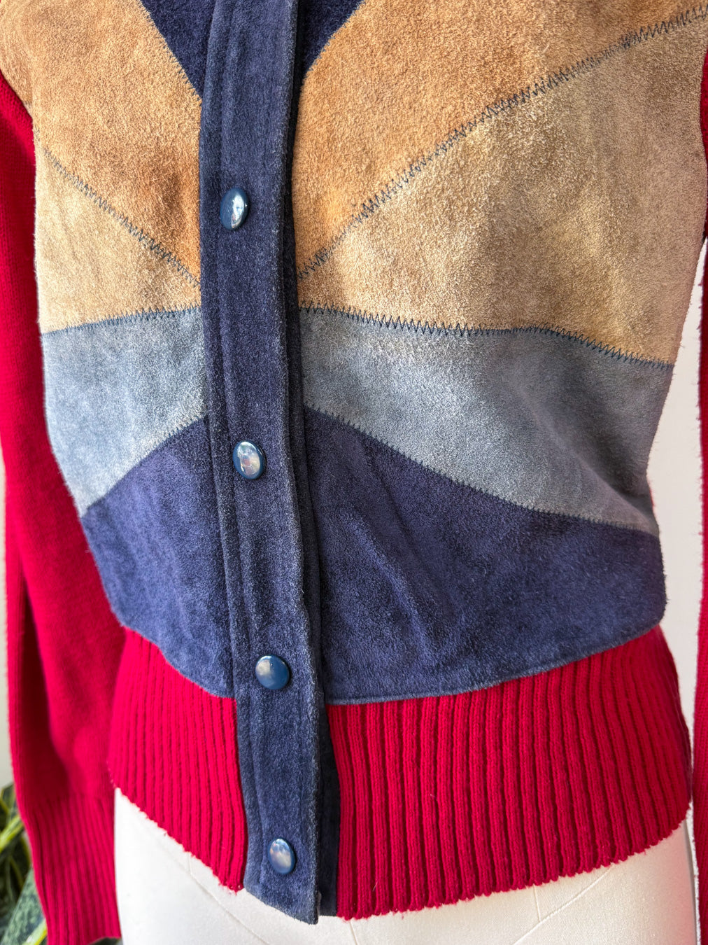 70s Patchwork Suede Sweater Jacket / S