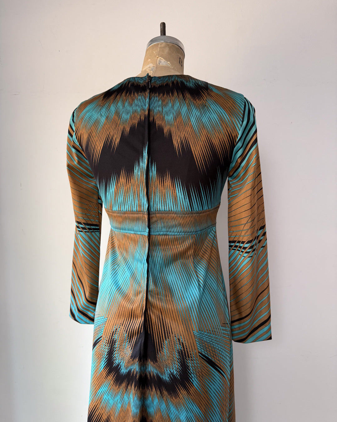 70s Optical Print Maxi Dress / S