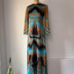 70s Optical Print Maxi Dress / S