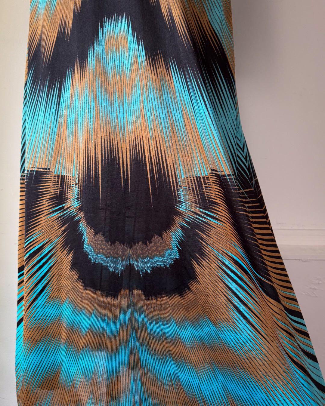 70s Optical Print Maxi Dress / S