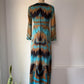 70s Optical Print Maxi Dress / S