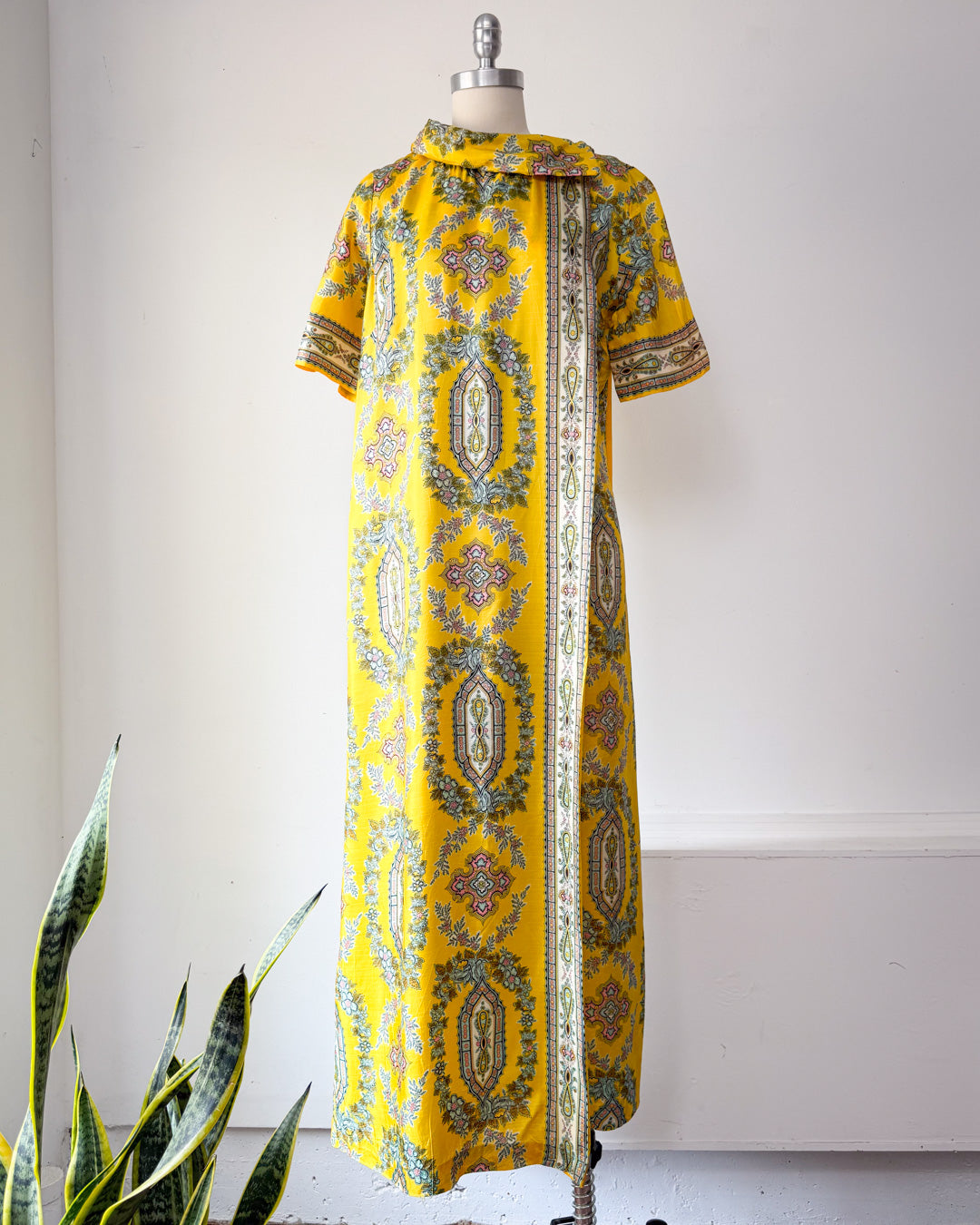 60s Printed Silk Dress Panel Jumpsuit / M