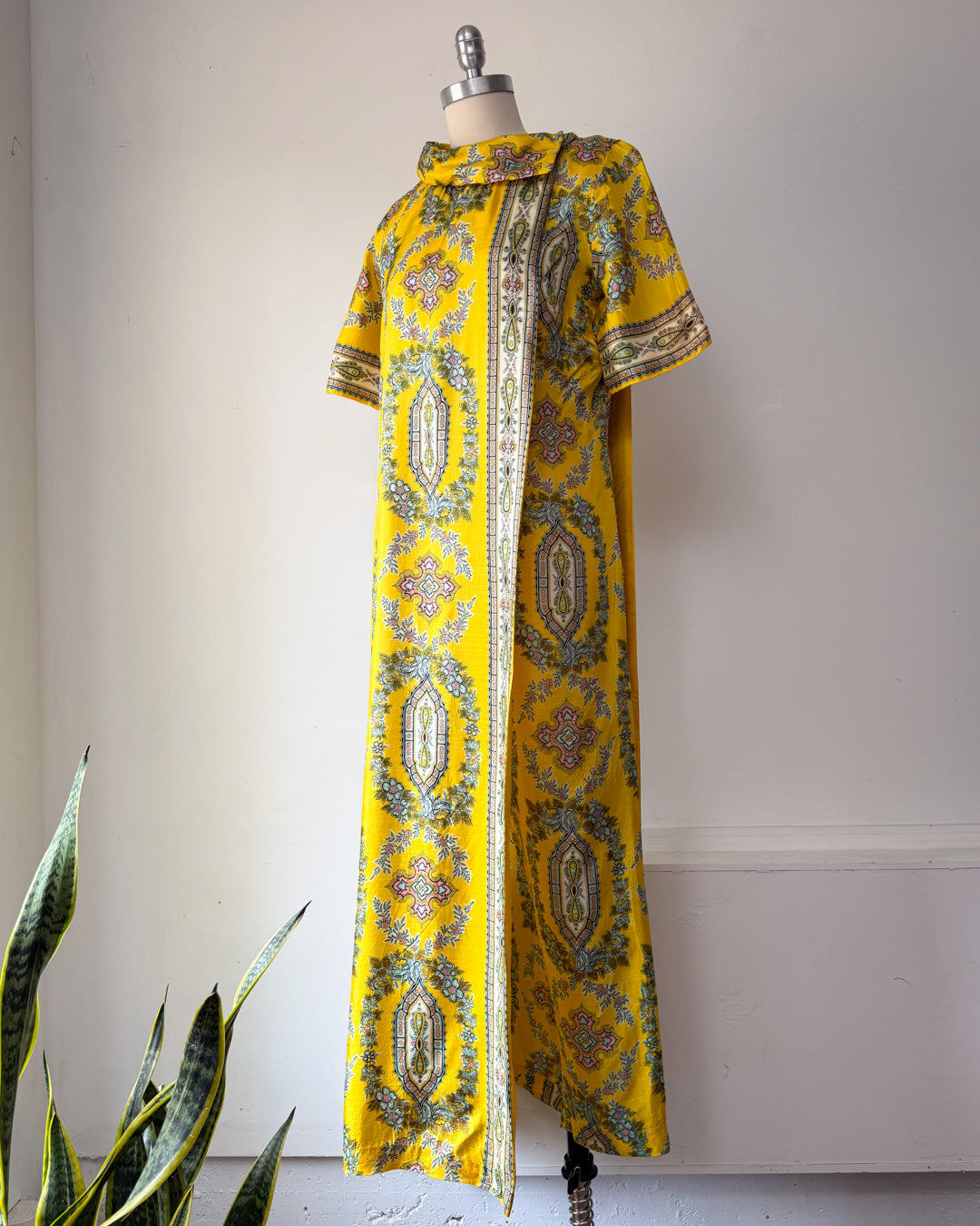 60s Printed Silk Dress Panel Jumpsuit / M