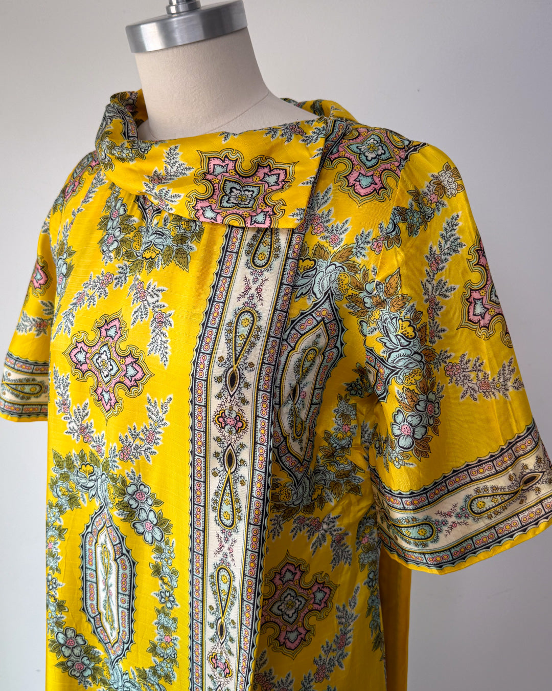 60s Printed Silk Dress Panel Jumpsuit / M