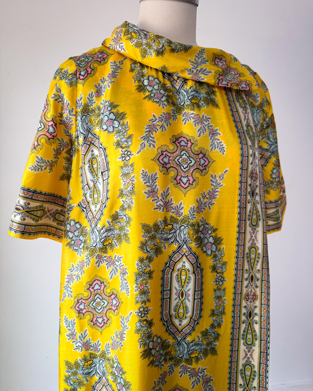 60s Printed Silk Dress Panel Jumpsuit / M