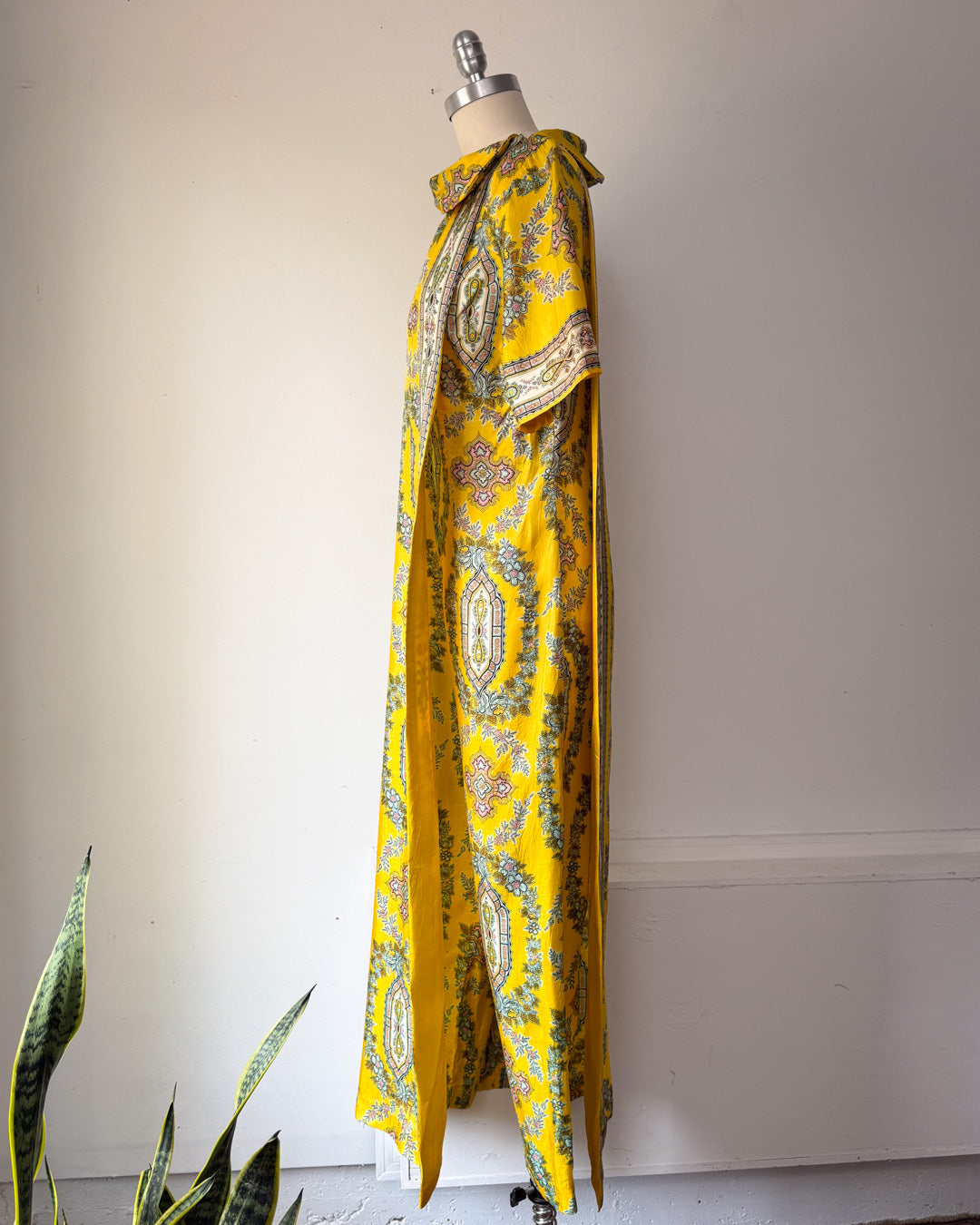 60s Printed Silk Dress Panel Jumpsuit / M