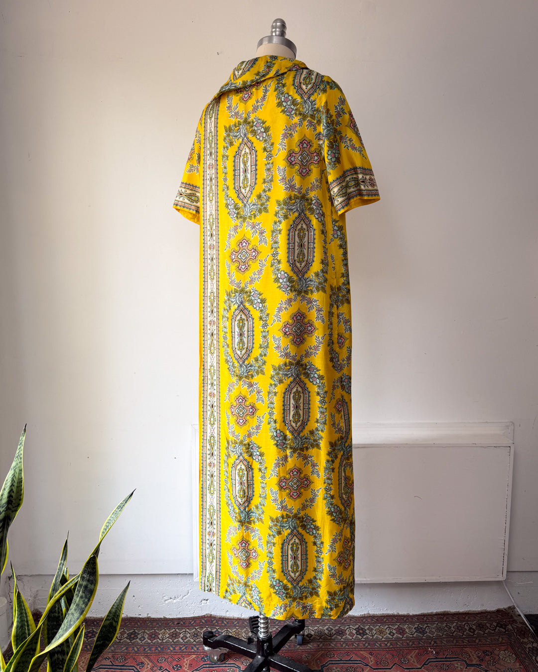 60s Printed Silk Dress Panel Jumpsuit / M