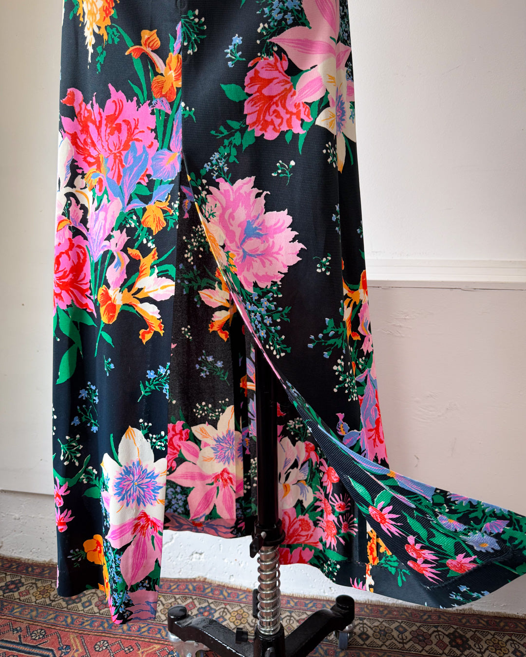 70s Bright Pastel Floral Maxi Dress / M