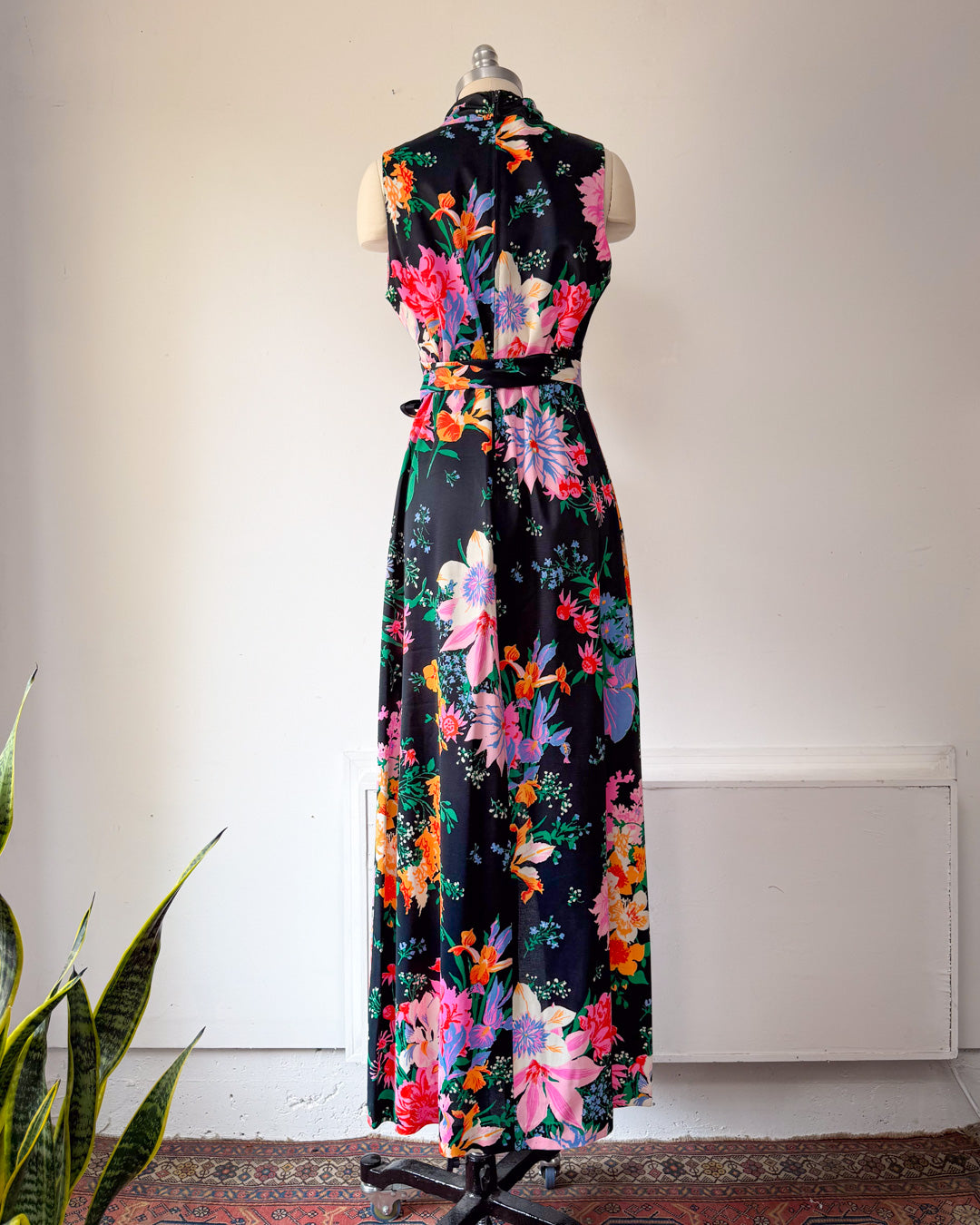 70s Bright Pastel Floral Maxi Dress / M