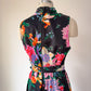 70s Bright Pastel Floral Maxi Dress / M