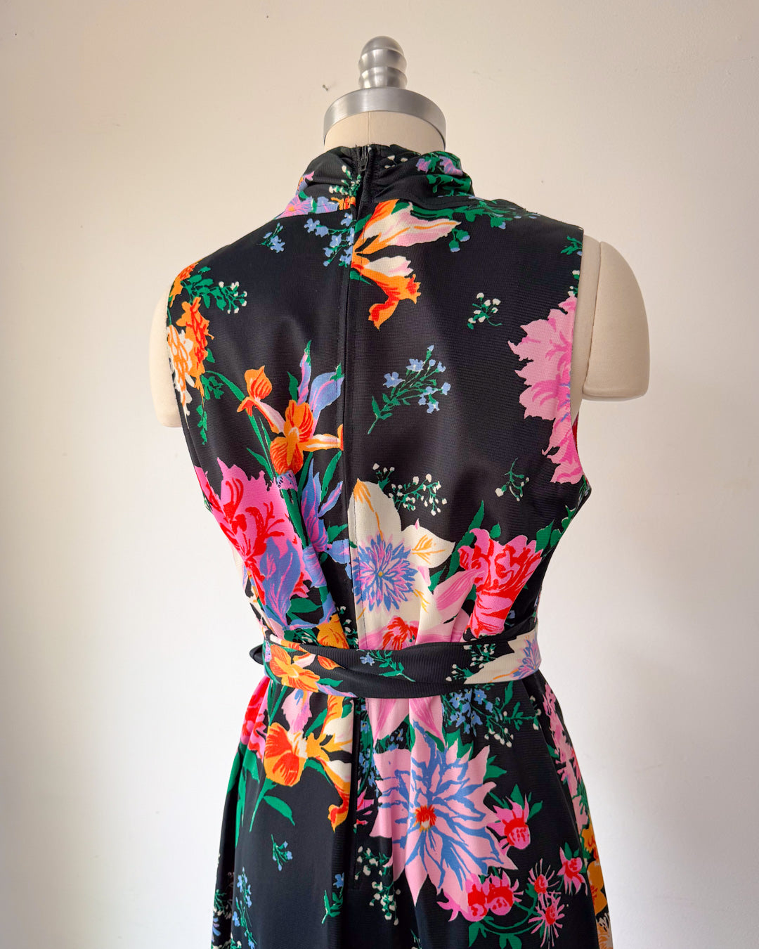 70s Bright Pastel Floral Maxi Dress / M