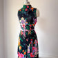 70s Bright Pastel Floral Maxi Dress / M
